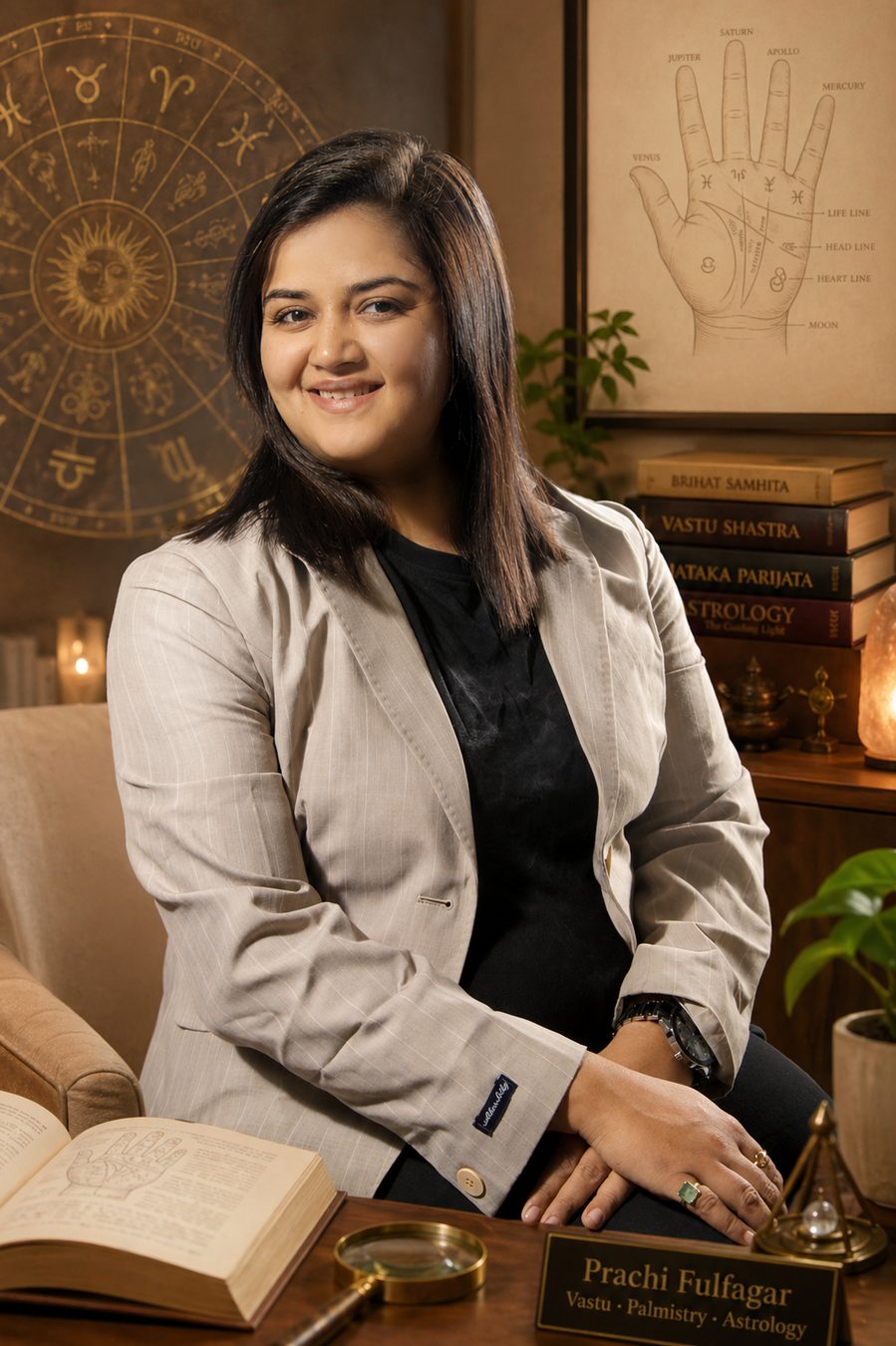 Prachi Fulfagar in her Vastu and Palmistry consultation studio