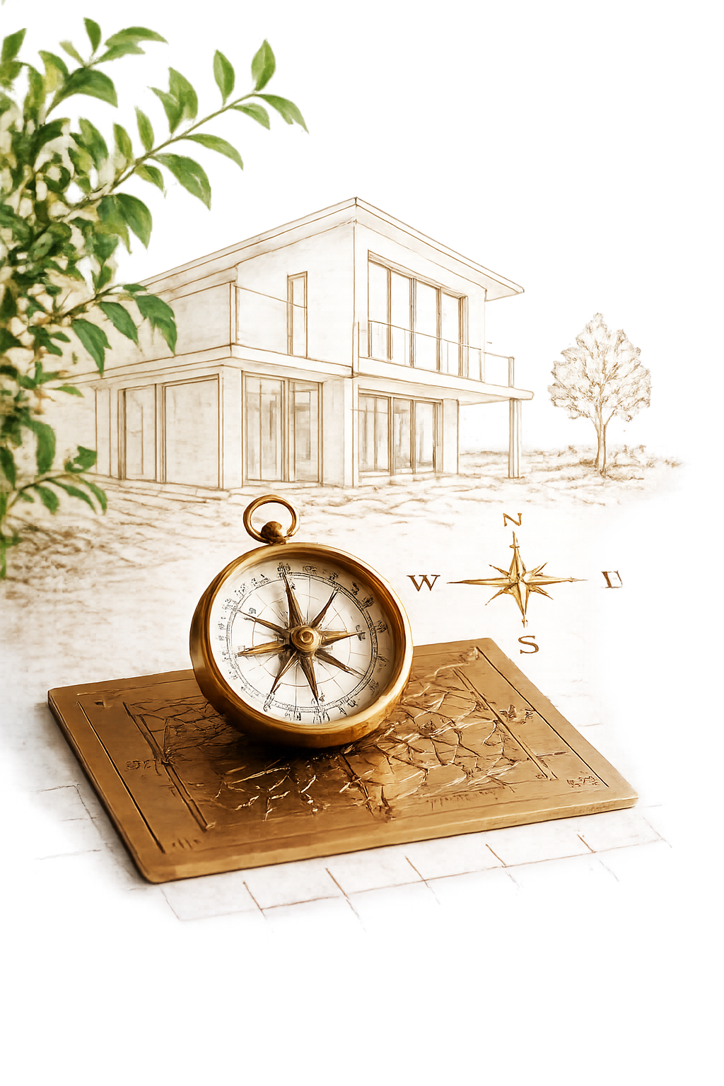Vastu consultation still life with compass, candle and crystals